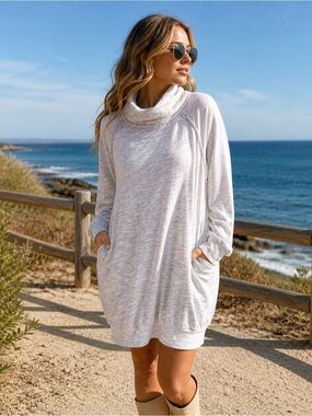 Free People Beach Terri Cocoon Dress Cowl Neck Oatmeal One Size Coastal Resort